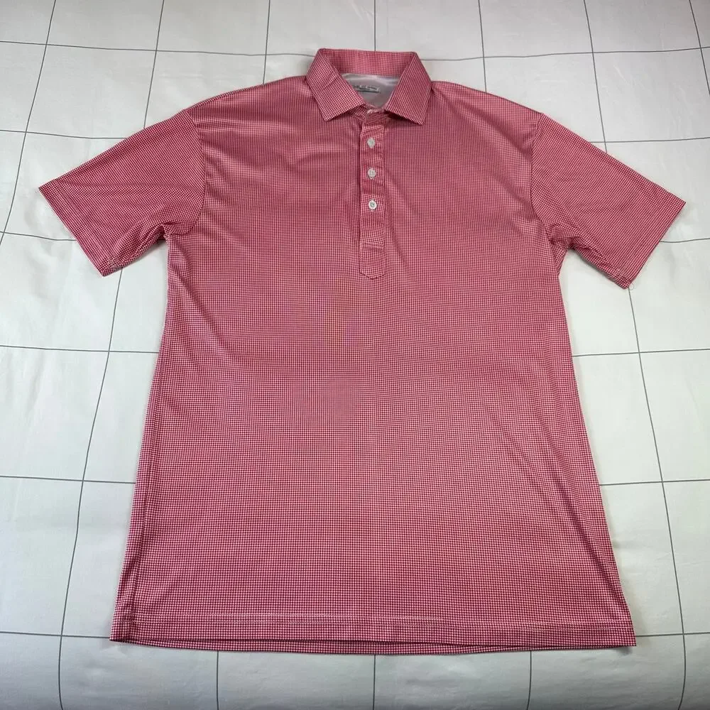 Collars and Co Shirt Mens Medium Dress Collar Polo Red Houndstooth Golf Preppy